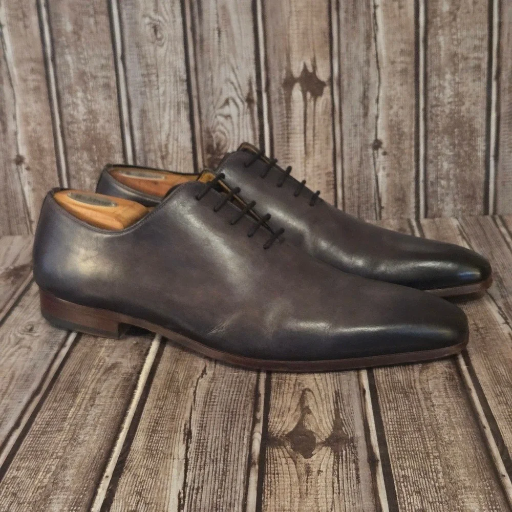 Sz 12 M Mens Magnanni Cruz Wholecut Oxford Brown Burnished Leather Shoes VGUC